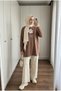 Women's Daisy Flower Embroidered Letter Print Detailed Loose Long Sweat Tunic - 4