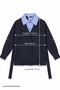 Striped Garnished Navy Blue Lined Trench Coat - 5