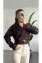 Women's Brown Short Length Crop Belted Double Breasted Trench Coat Jacket Long Sleeve Belted Stylish Casual Outerwear