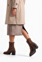 Women's Side Zipper Stitched Detailed Casual Heeled Boots Lakos Light Brown Suede - 4