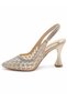 Gold Stone Detailed Pointed Toe Open Back Stone Heeled Women's Evening Dress Shoes - 6