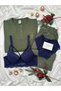 Khaki Olive Patterned 4-Piece Bra and Long Sleeve Premium Waffle Pajama Set