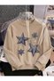 Women's Chain-Printed 4-Star Printed Crew Neck Oversized Sweatshirt