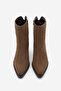 Women's Side Zipper Stitched Detailed Casual Heeled Boots Lakos Light Brown Suede - 7