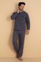 Falkom 5701 Selanik Fabric Winter Thick Fabric Men's Striped Pajama Set - 2
