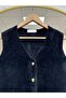 Enuna Gold Buttoned Angora Vest-Kr5028 Black - 3