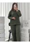 Khaki Olive Patterned 4-Piece Bra and Long Sleeve Premium Waffle Pajama Set - 5