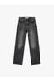 Cotton Regular Cut Buttoned Straight Leg Washed Denim Trousers - Straight Fit Jean - 4