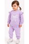 Baby Girl's Lilac Color Tracksuit Set with Ruffle Detail on the Sleeves, Snap Closure on the Shoulders and Ribbon Pattern