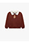 Teddy Bear Embroidered Long Sleeve Embroidered Polo Collar Sweatshirt