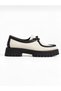 Women's Beige Black Lace-Up Thick Sole Casual Loafer Shoes - 3