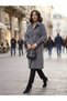 Gold Buttoned Sleeves, Ribbed Belt, Fox Fabric Double-Breasted Women's Coat - 2