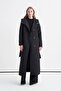 Hooded Belted Long Black Coat 13976 - 3