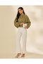 Women Green Plain Bomber Jacket - 5