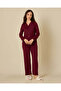 Women Burgundy Ruffle Trim Pyjama Set