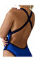 Women's Training Swimsuit Wide Strap Open Back Solid Royal Navy Blue - 6