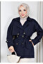 Women's Double-Breasted Collared Buttoned Belted Short Trench Coat