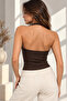 Women's Brown Ribbed Strap Tank Top U-Neck Flexible Slim Fit Basic Tank Top - 6