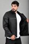 Faux Leather Coat with Collar and Chest Pockets Kmd 879_50521 - 3