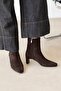 Nickel Women's Heeled Genuine Leather Suede Boots Brown - 3