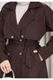 Women's Double-Breasted Collared Buttoned Belted Short Trench Coat - 3