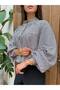 Women's Plaid Patterned Stand Collar Buttoned Shirt - 3
