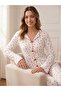 Women's Long Sleeve Patterned Bow Detailed Camisole Fabric Pajama Set