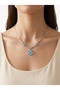 Steel Silver Necklace with Blue Zircon Stone Flower Figure - 2