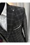 Men's Black Plaid Patterned Slim Fit Double Breasted Suit - 3