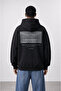 Men's Da Vinci Print Detailed Oversize Hoodie Black