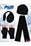 Winter Black Warm Thermal Fingerless Cut-Out Fleece Gloves with Cuffless Cuffs and Foldable Design, Scarf, Beanie, Ear Muffs 4-Piece Set
