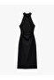 Drapeli High Neck Sleeveless Jacquard Long Dress