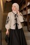 Women's Ecru Floral Embroidered Bow Detailed Balloon Sleeve Blouse - 2