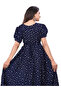 Navy Blue Floral Print A-Line Maxi Dress - FFT1079 | Navy Blue-Size:L-40-Inches - 4