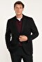 Men's Black Wool Slim Fit Mono Collar Blazer Jacket with Pocket - 2