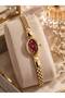 Women's Oval Dial Stone Detailed Elegant Wristwatch – Gold & Silver Color Stylish Design - 4