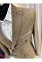 Men's Mustard Plaid Patterned Slim Fit Double Breasted Suit - 3