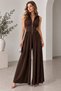 Women's Sandy Fabric Zippered High Collar Sleeveless Gathered Wide Leg Jumpsuit