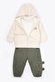 Two-Strap Hooded Cardigan 3-Piece Set (Little Cubs) Khaki