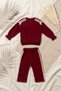 Burgundy and White Striped Ribbon Detailed Baby Girl and Child Cotton Tracksuit Set - Soft Textured Two-Piece - 4
