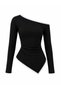 Women's Black Asymmetrical Blouse with Piping Detail and Wide-Leg Pants Set - 2