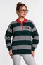 Striped Embroidered Oversize Knitwear Sweater Lki̇0060 Green Gray - 3