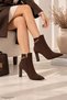 Removable Chain Detail Zippered Women's Suede Boots with Heels - 3