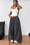 Draw Smoked Battal Pattern Wide Leg Adjustable Elastic Lace-Up 2 Thread Oversize Sweatpants - 5