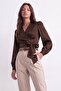 Satin V-Neck Tie Blouse - 2