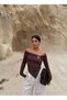 Women's Coffee Color Madonna Collar Buckle Detailed Blouse