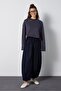 Women's Navy Blue Elastic Waist Denim Shalwar Trousers 32031