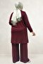 68099 Plus Size Stoned Modal Tunic with White Stripes on the Front and Sleeves - Burgundy - 4