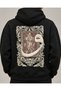 Vav and Semazen Embroidered Kilim Appliqué Black Super Oversize Hooded Hoodie Sweatshirt - 3