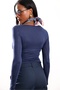 Navy Blue Boat Neck Transparent Blouse 25187 - 6